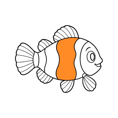 Clownfish drawing, half colored