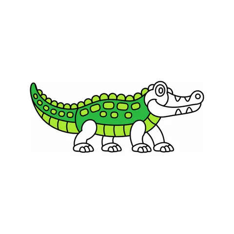 Crocodile drawing, half colored