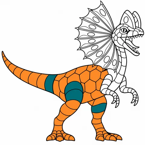 Dilophosaurus drawing, half colored