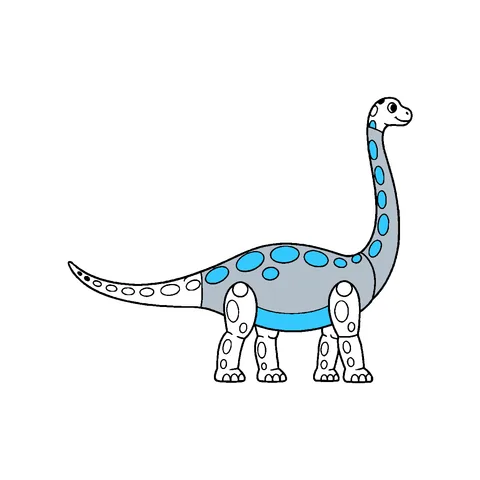 Diplodocus drawing, half colored