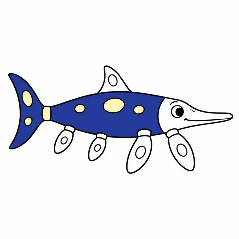 Ichthyosaurus drawing, half colored