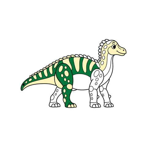 Iguanodon drawing, half colored