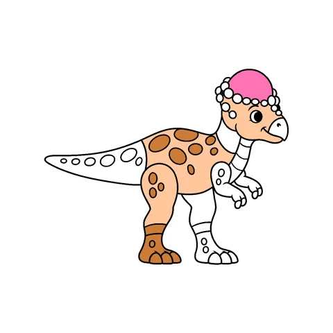 Pachycephalosaurus drawing, half colored