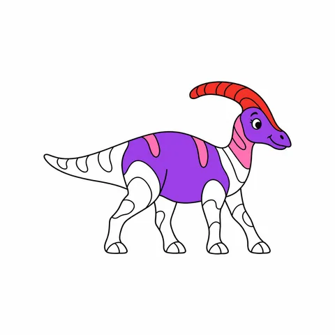 Parasaurolophus drawing, half colored