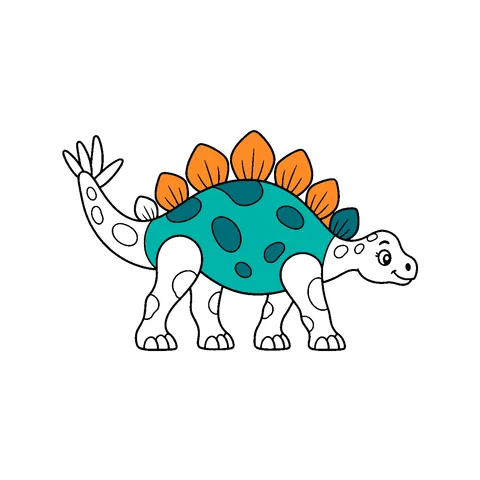 Stegosaurus drawing, half colored