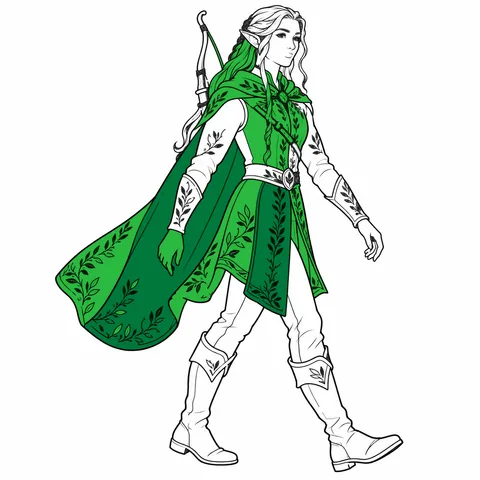 Elf ranger drawing, half colored