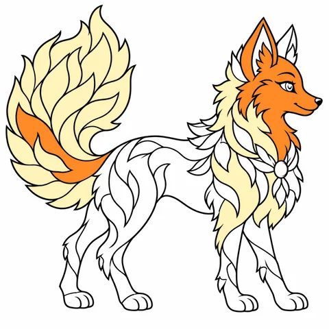 Ember fox drawing, half colored