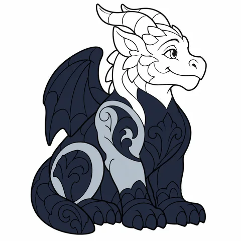 Wall dragon drawing, half colored