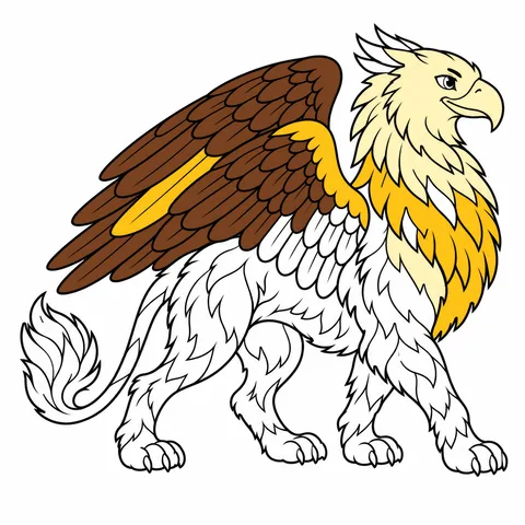 Griffin drawing, half colored