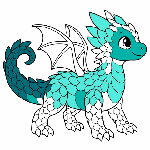 Baby dragon drawing, half colored