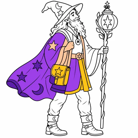 Wizard drawing, half colored