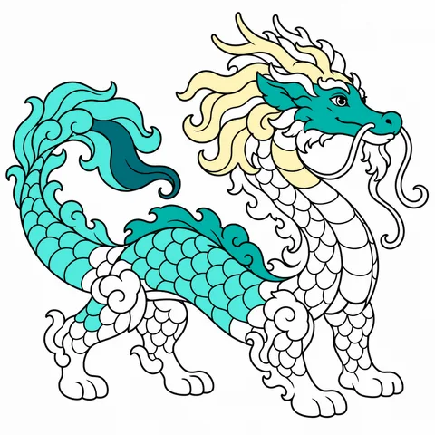 River dragon drawing, half colored