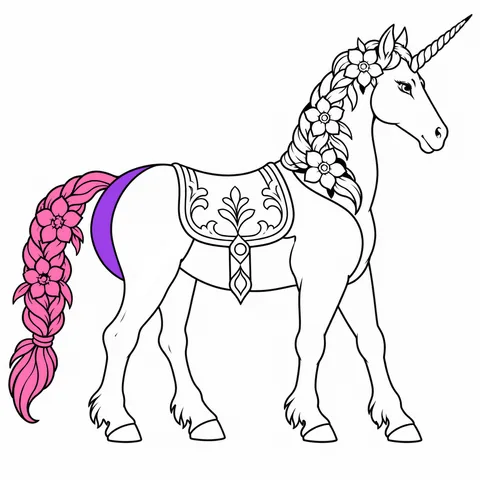 Unicorn drawing, half colored
