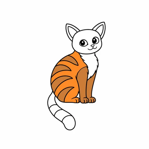 Barn cat drawing, half colored