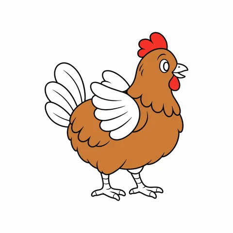 Hen drawing, half colored