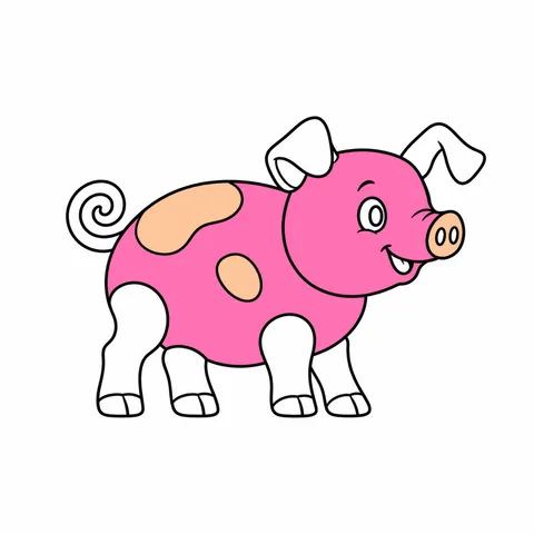 Pig drawing, half colored