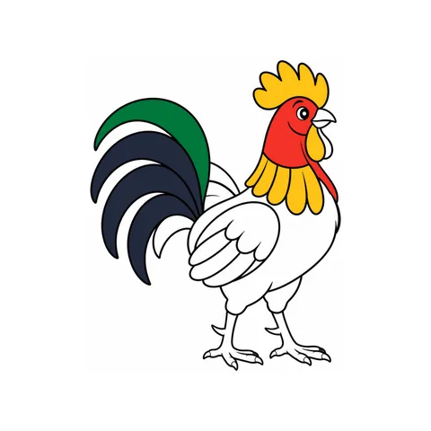Rooster drawing, half colored