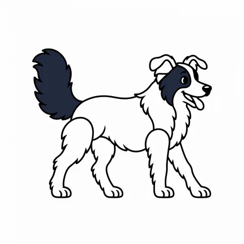 Sheepdog drawing, half colored