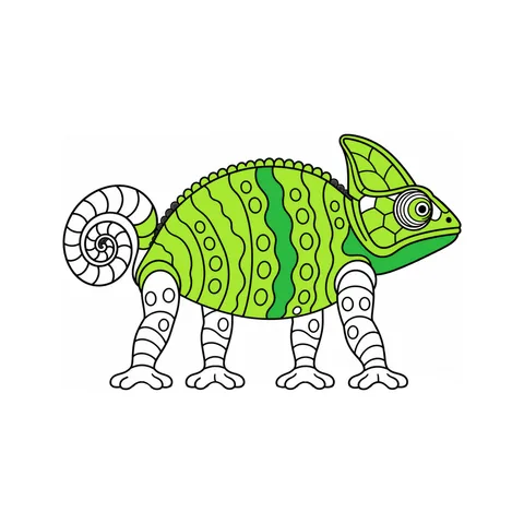 Chameleon drawing, half colored