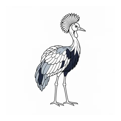 Crowned crane drawing, half colored