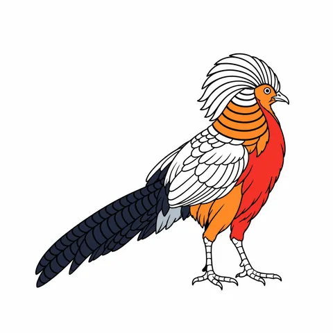 Golden pheasant drawing, half colored