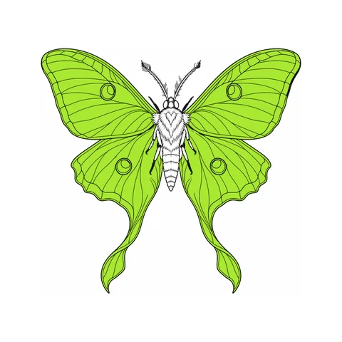 Luna moth drawing, half colored