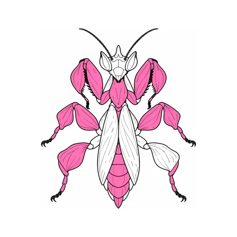Orchid mantis drawing, half colored