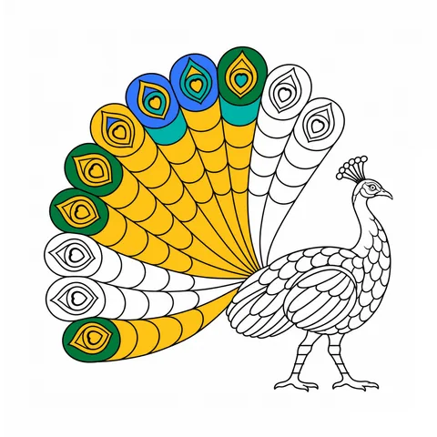 Peacock drawing, half colored