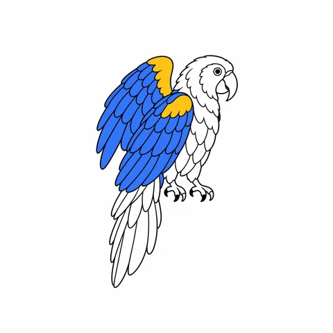 Scarlet macaw drawing, half colored