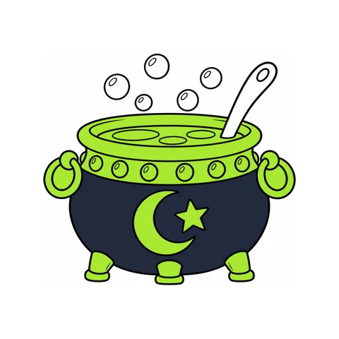 Cauldron drawing, half colored