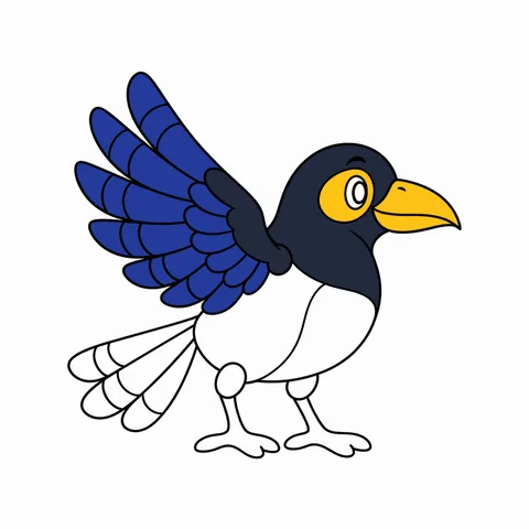 Crow drawing, half colored