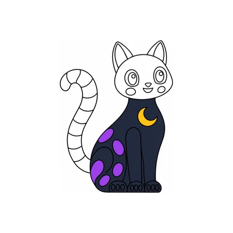 Cat on the fence drawing, half colored