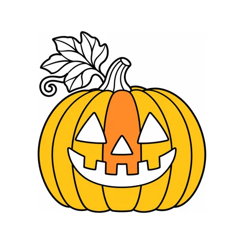 Jack-o’-lantern drawing, half colored