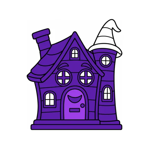 Haunted house drawing, half colored