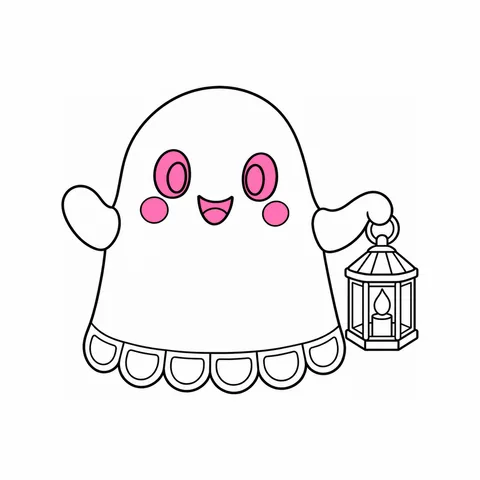 Ghost with a lantern drawing, half colored