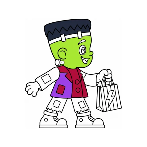 Little Frankenstein drawing, half colored