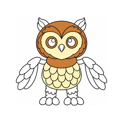 Owl drawing, half colored