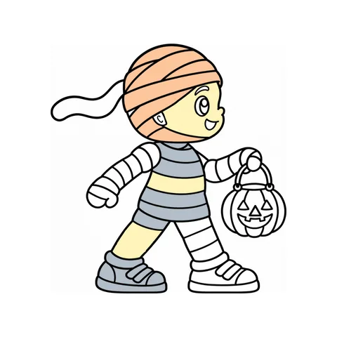 Little mummy drawing, half colored