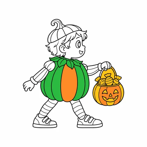 Little pumpkin drawing, half colored
