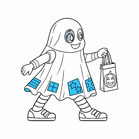 Sheet ghost drawing, half colored