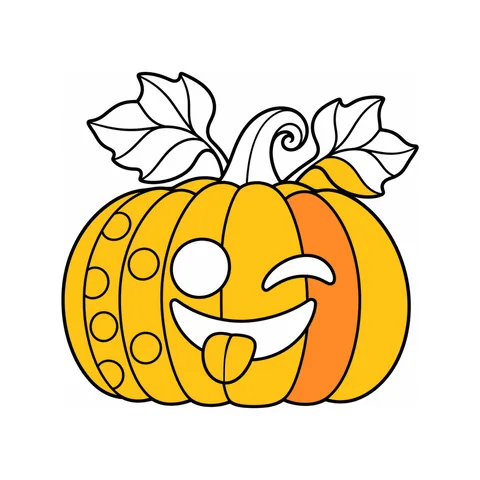 Silly pumpkin drawing, half colored