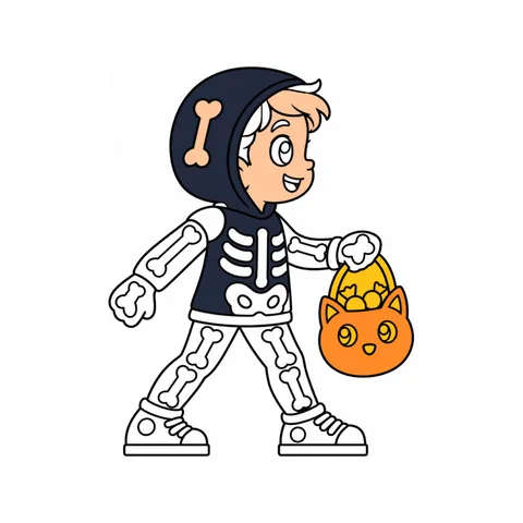 Little skeleton drawing, half colored