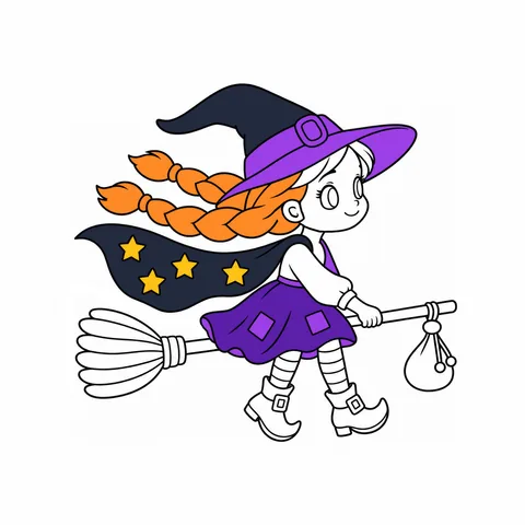 Witch drawing, half colored