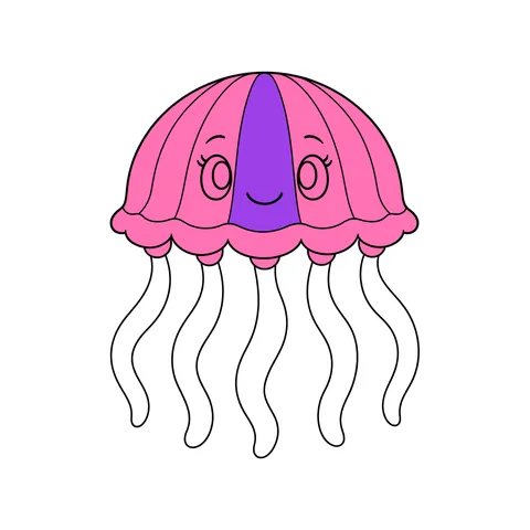 Jellyfish drawing, half colored