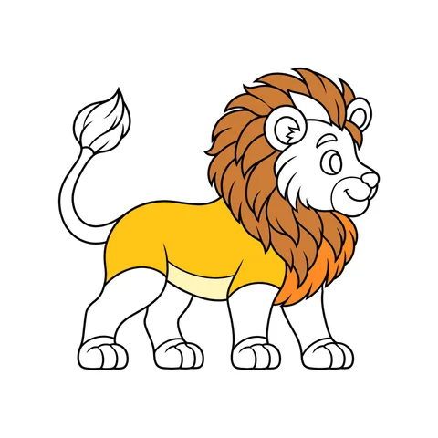 Lion drawing, half colored