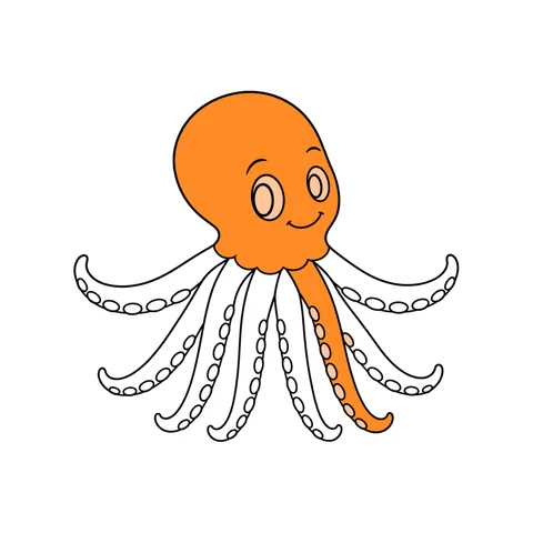 Octopus drawing, half colored