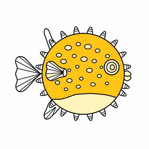 Pufferfish drawing, half colored