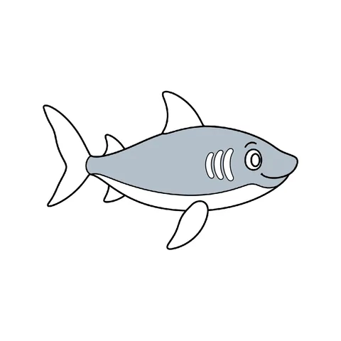 Reef shark drawing, half colored