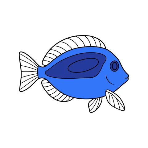 Blue tang drawing, half colored