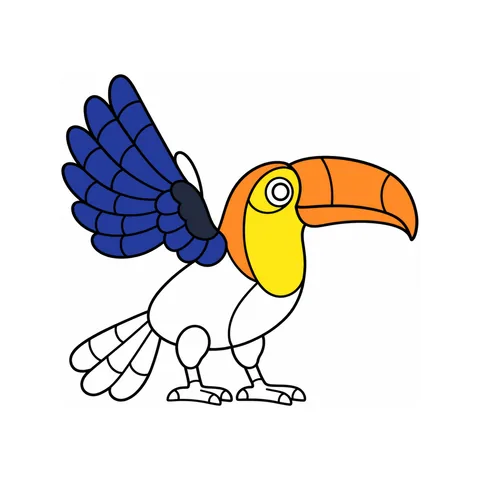 Toucan drawing, half colored